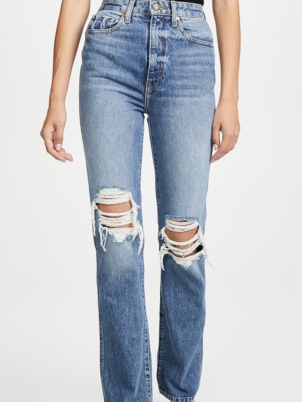 KHAITE Danille Stovepipe Blue Distressed Straight-Leg Jeans 29 (27)